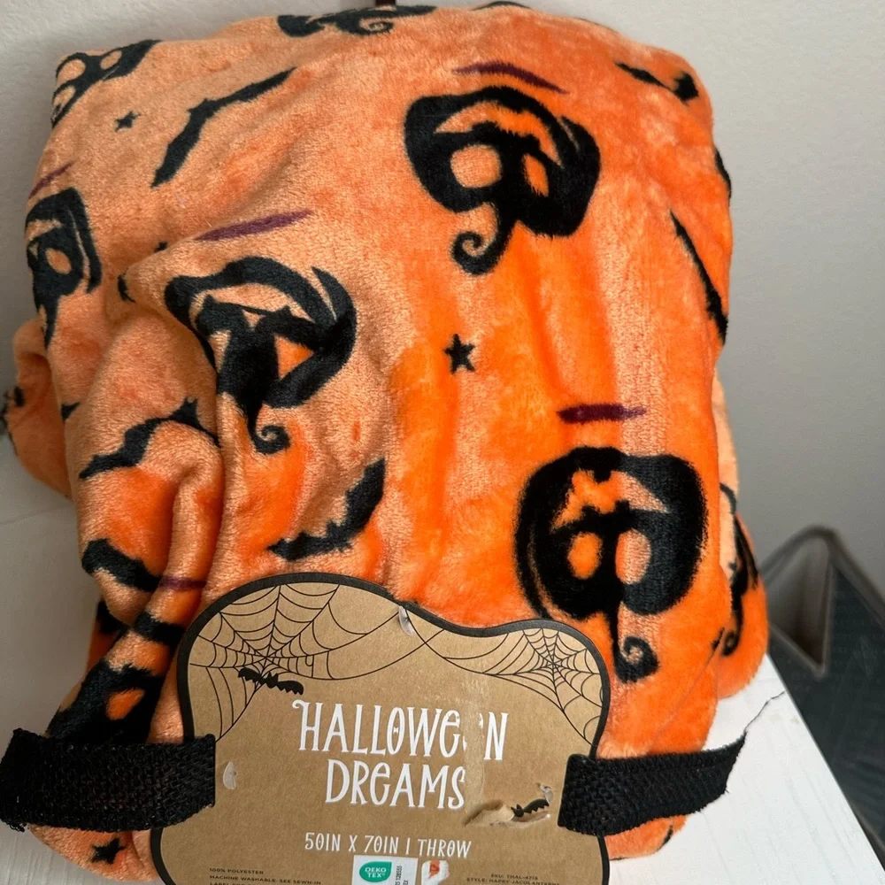 Halloween Dreams Orange Throw Blanket
